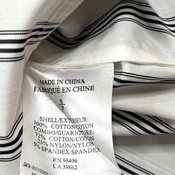 Theory Women’s Small White Blue Striped Button Up Lace Trim Blouse - Picture 8 of 9